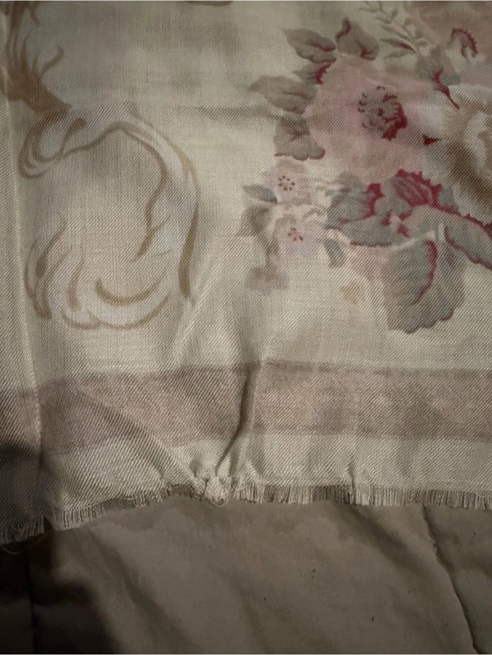 Floral Soft Cream and Pink Vintage-Inspired Scarf Wrap